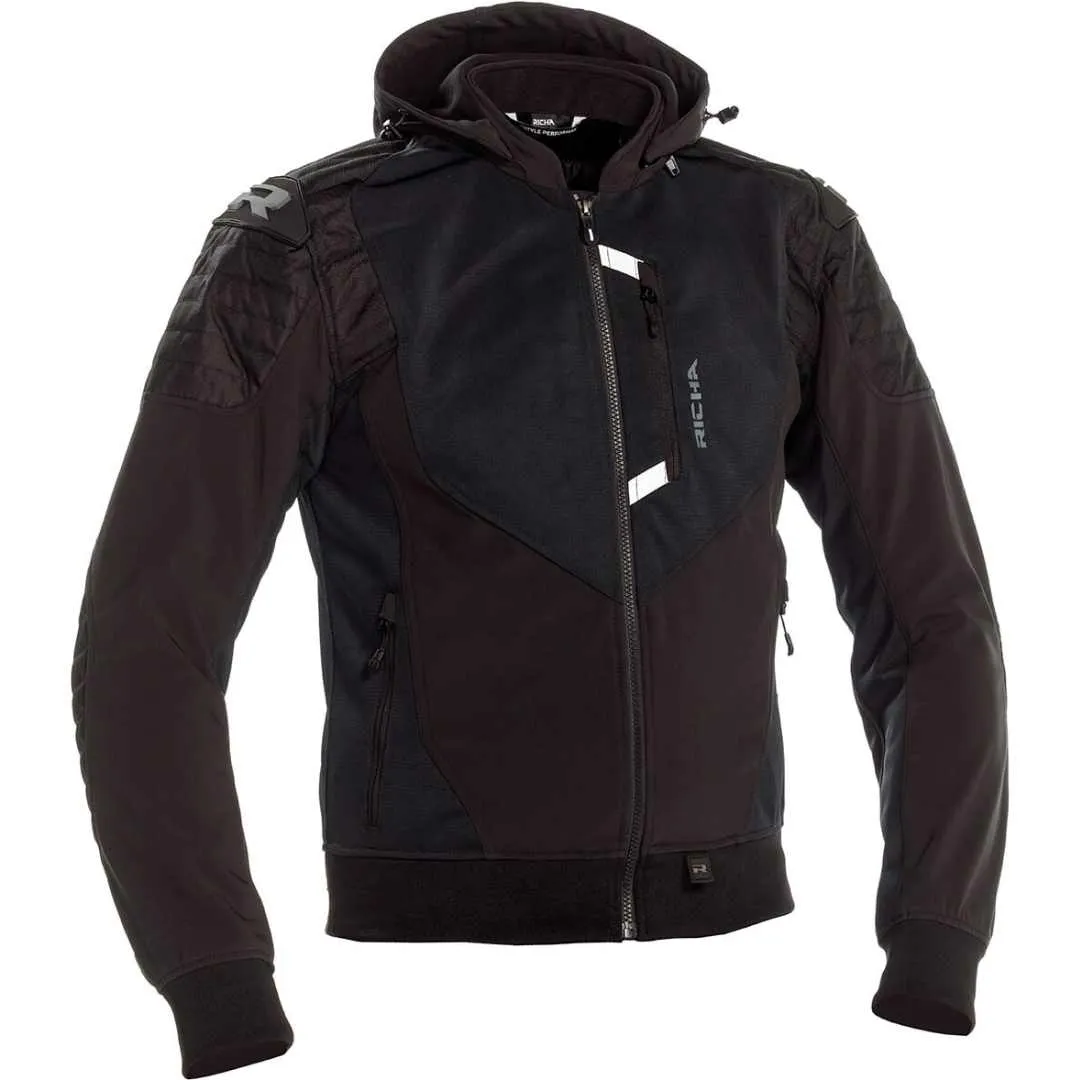 Črna motoristična jakna Atomic Air Richa z odpornejšim softshell materialom