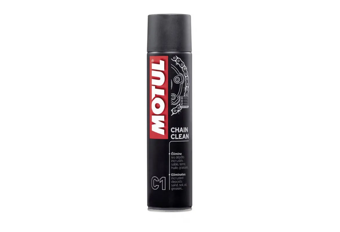 Bočica Motul Chain Clean od 400 ml spremna za upotrebu.