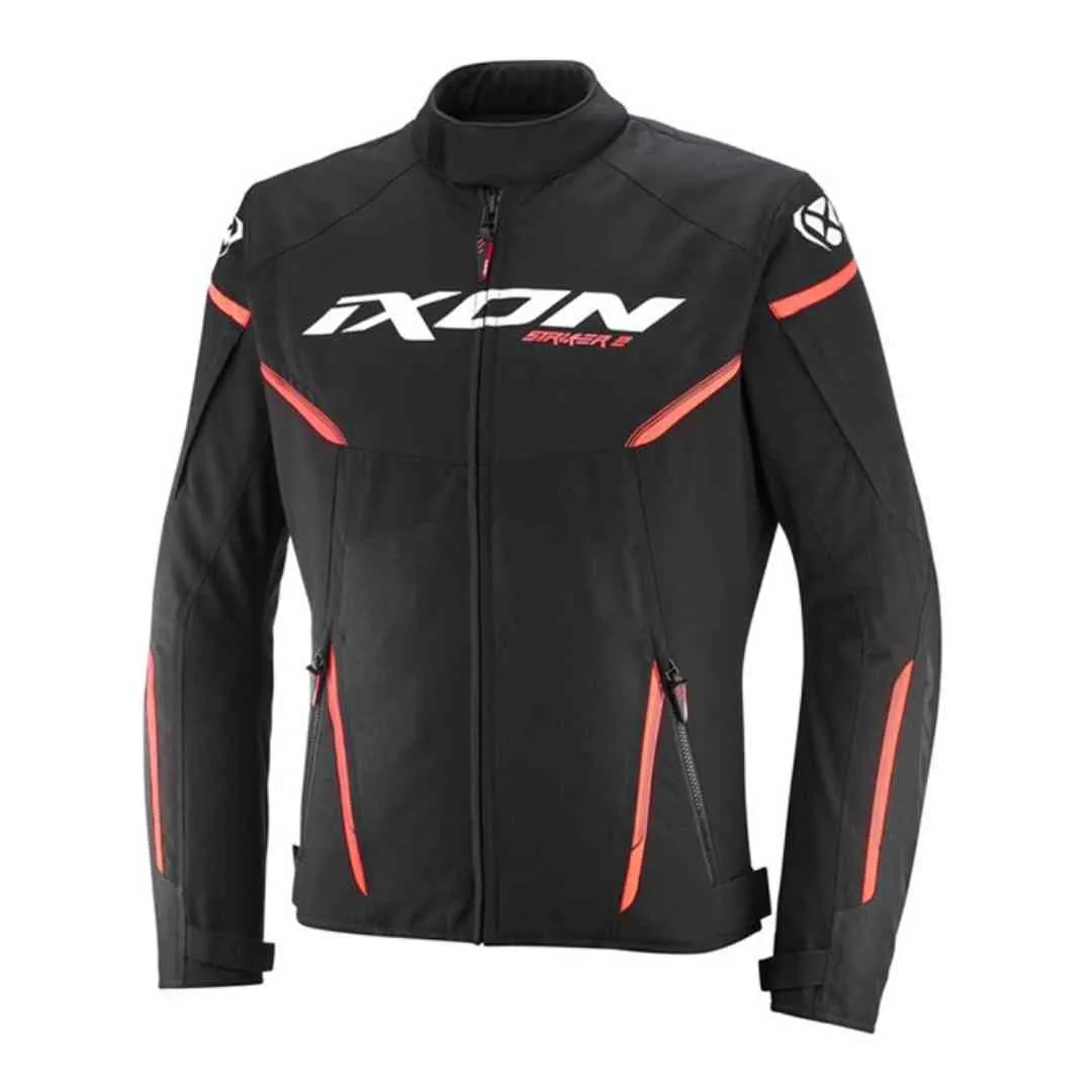 Moto jakna Ixon Striker 2 crno bijelo crvena – prednji pogled