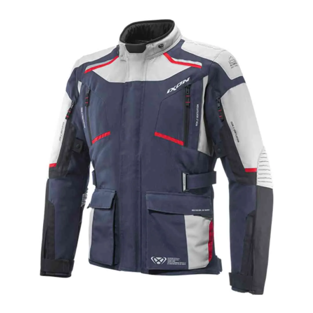 Moto jakna Ixon Midgard sivo plavo crna – prednji pogled