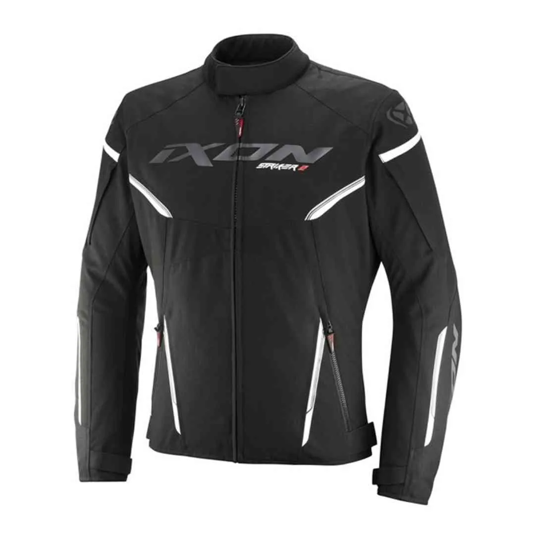 Moto jakna Ixon Striker 2 crno bijela – prednji pogled