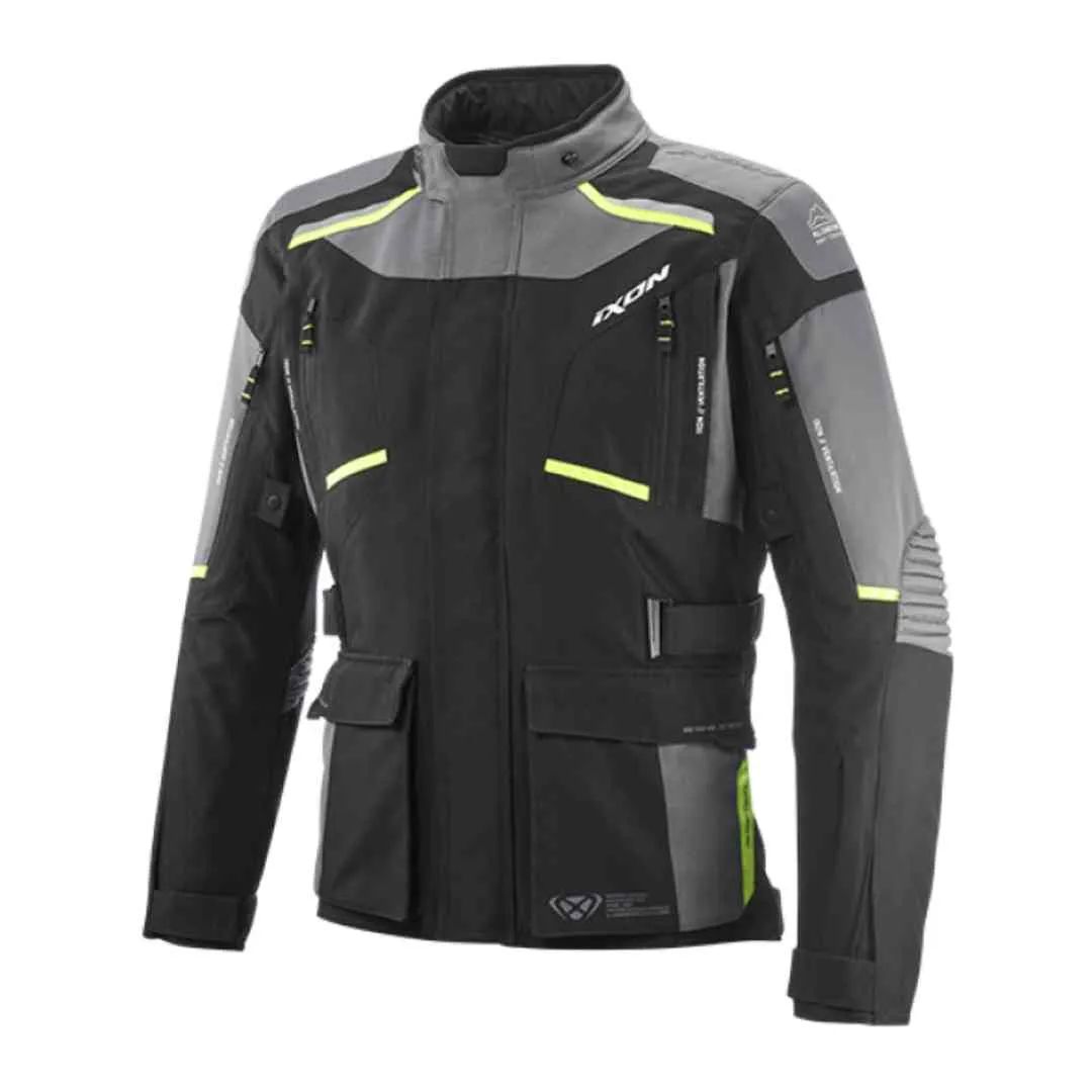 Moto jakna Ixon Midgard crno siva fluo – prednji pogled