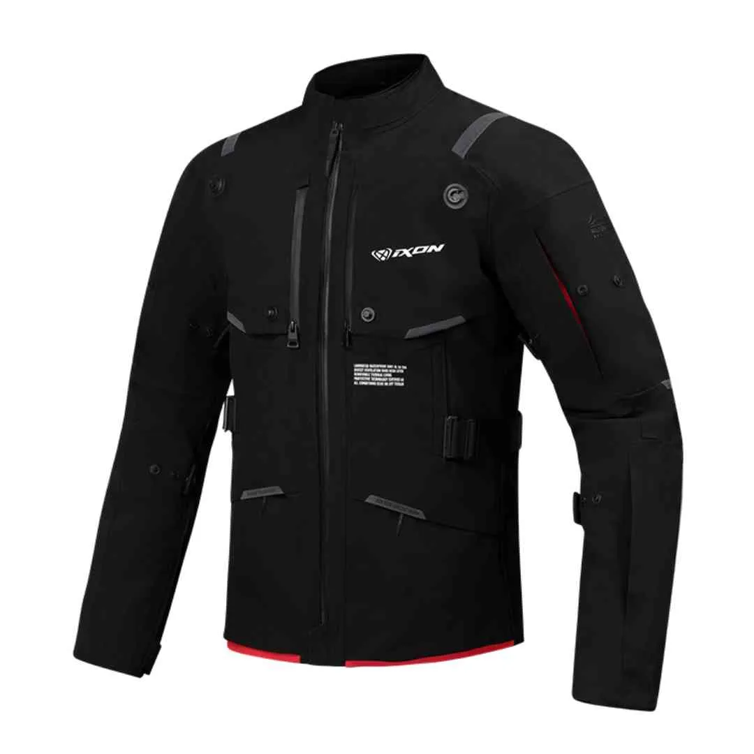 Moto jakna Ixon M-Skeid crno crvena – prednji pogled